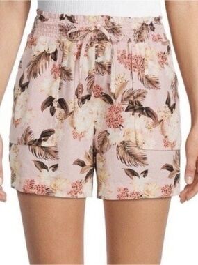 Time And Tru XL 16-18 Pull On Linen Shorts Relaxed Tropical Resort Coastal Beach